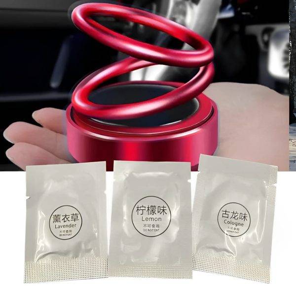 Solar Car Air Freshener – Rotating Double-Ring Dashboard Ornament
