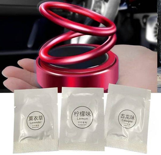 Solar Car Air Freshener – Rotating Double-Ring Dashboard Ornament